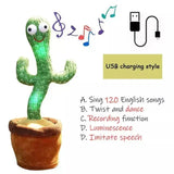 Toy cactus with USB charging style, singing capabilities, and luminescence on a white background.