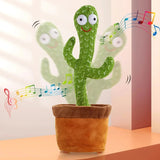 Plush cactus toy with music notes on a plain background