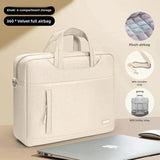 Beige briefcase with features highlighted on a beige background