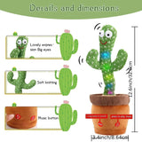 Illustrated cactus toy with features and dimensions on a white background
