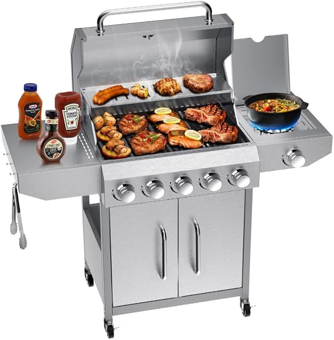 Bestfire 5-Burner Propane Gas Grill Stainless Steel Outdoor BBQ Professional Cooker