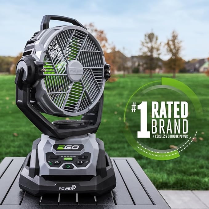 EGO Power+ Oscillating Misting Fan 10-Inch 1700CFM Cordless Outdoor Cooling Black