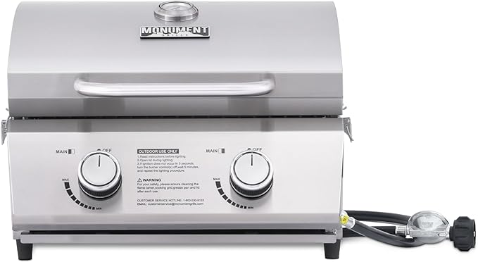 Monument Portable Tabletop Propane Gas Grill Stainless Steel Outdoor Camping Cooker