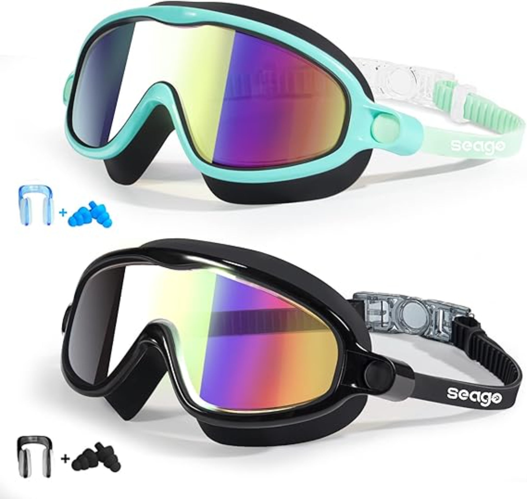 Seago Kids Swim Goggles 2-Pack Anti-Fog UV Protection Wide View Comfort