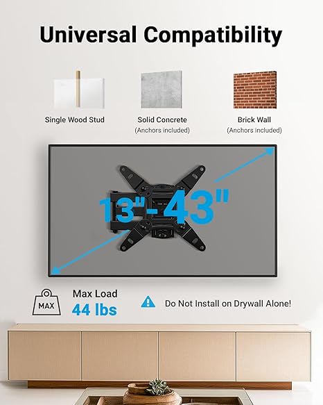 Full Motion TV Wall Mount with Swivel Tilt Extension Bracket Universal