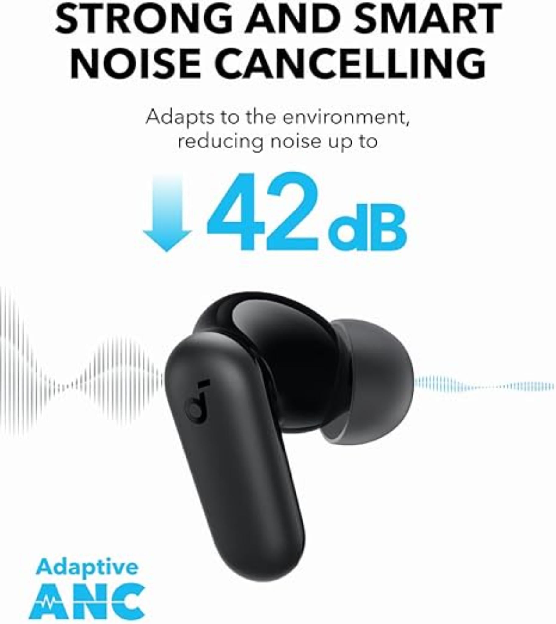 Wireless Noise Cancelling Bluetooth Earbuds Powerful Bass 45H Playtime Black