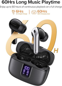 Wireless Bluetooth Earbuds LED Display 60H Playback Waterproof Charging Case Black