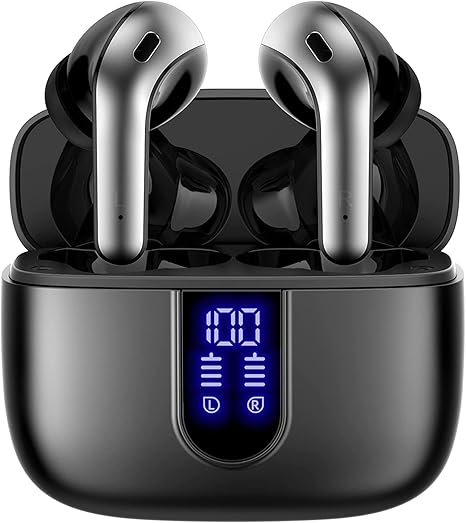 Wireless Bluetooth Earbuds LED Display 60H Playback Waterproof Charging Case Black