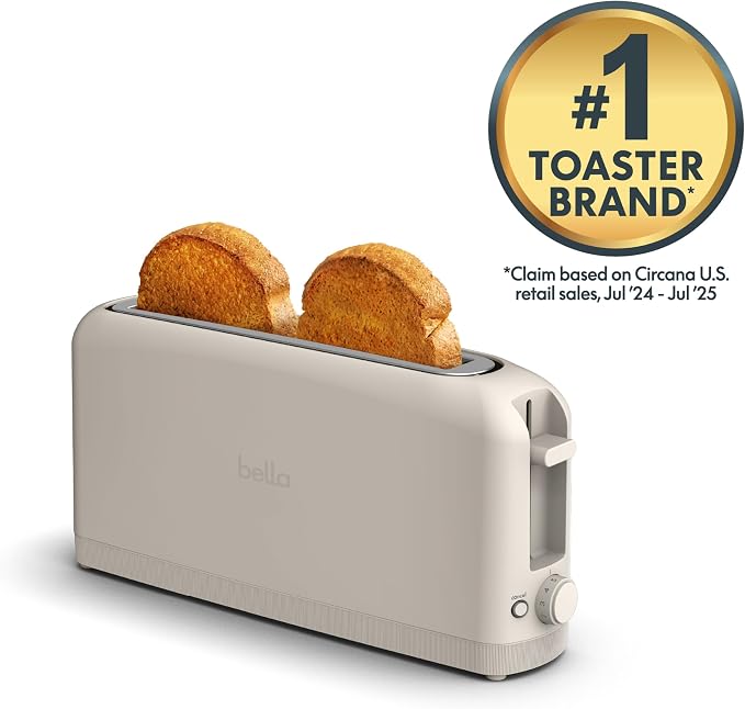 Bella 2-Slice Slim Toaster Long Slot Shade Control Oatmilk 900W Kitchen