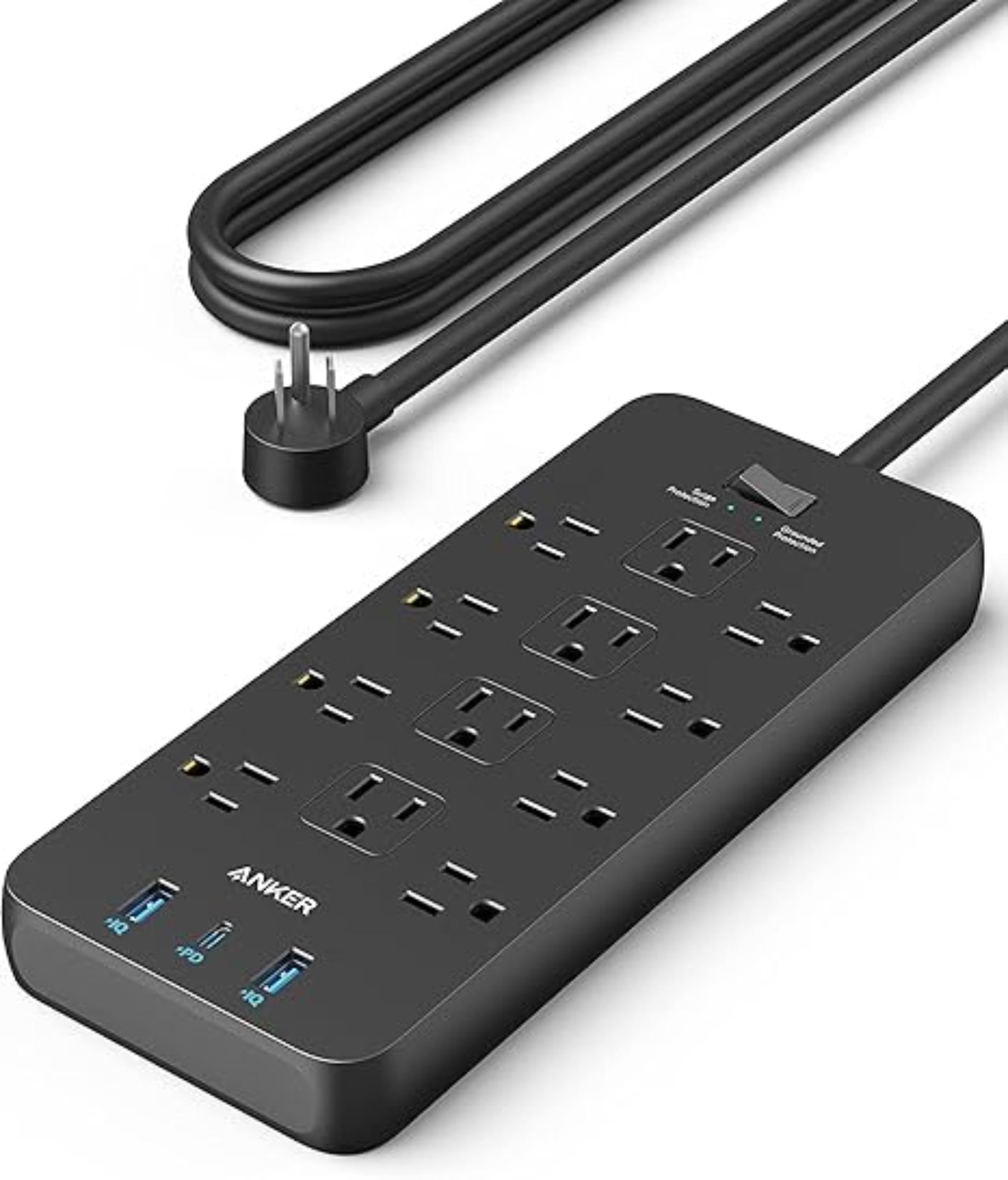Power Strip Surge Protector Extension Cord with USB Charging Ports 20W