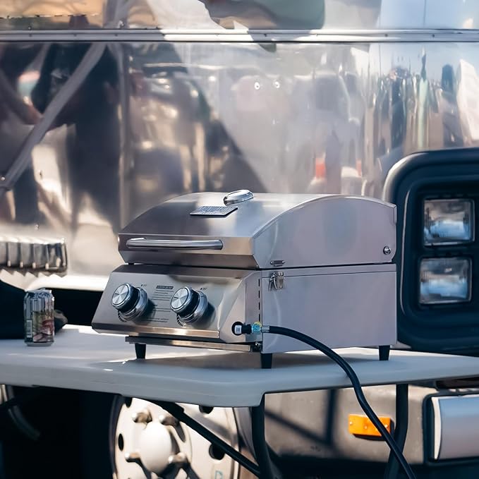 Monument Tabletop Propane Gas Grill Portable Stainless Steel Camping Outdoor Cooker