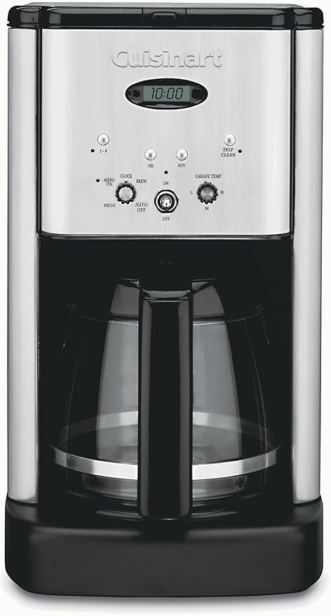 12-Cup Programmable Coffee Maker Brushed Chrome Glass Carafe Drip Brewing Machine