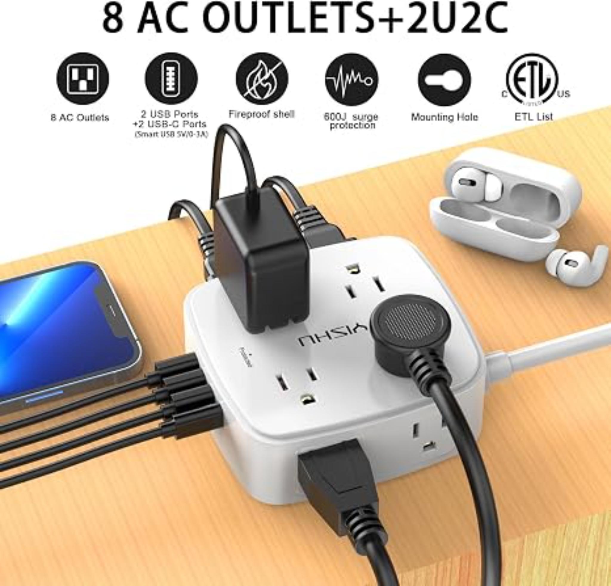 Surge Protector Power Strip with USB Ports Extension Cord Charging Station