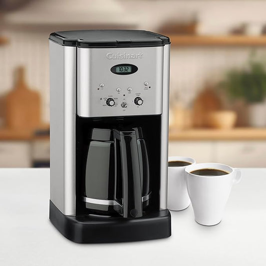 12-Cup Programmable Coffee Maker Brushed Chrome Glass Carafe Drip Brewing Machine