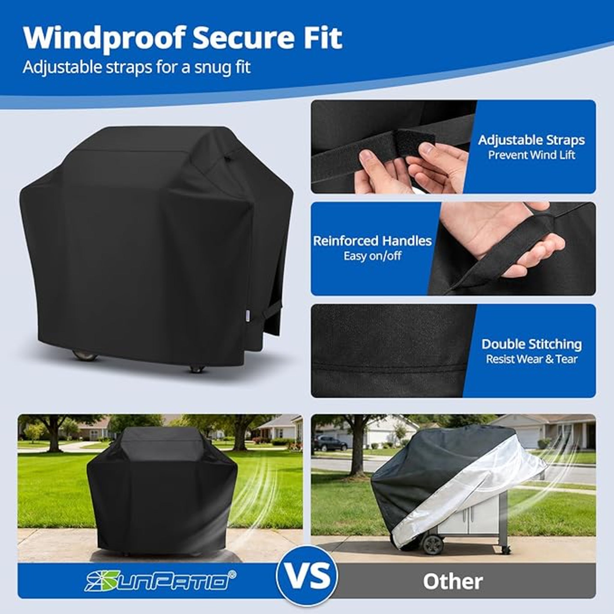 SunPatio 55 Inch Heavy Duty Waterproof Grill Cover Outdoor Protection Black