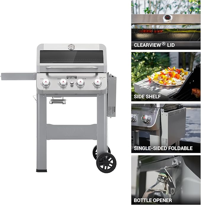 Monument 4-Burner Propane Gas Grill Stainless Steel Outdoor Barbecue Cooking Station