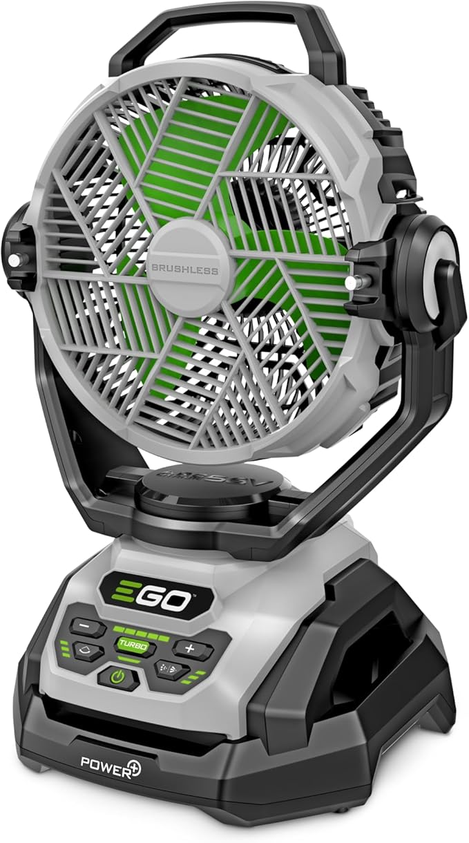 EGO Power+ Oscillating Misting Fan 10-Inch 1700CFM Cordless Outdoor Cooling Black