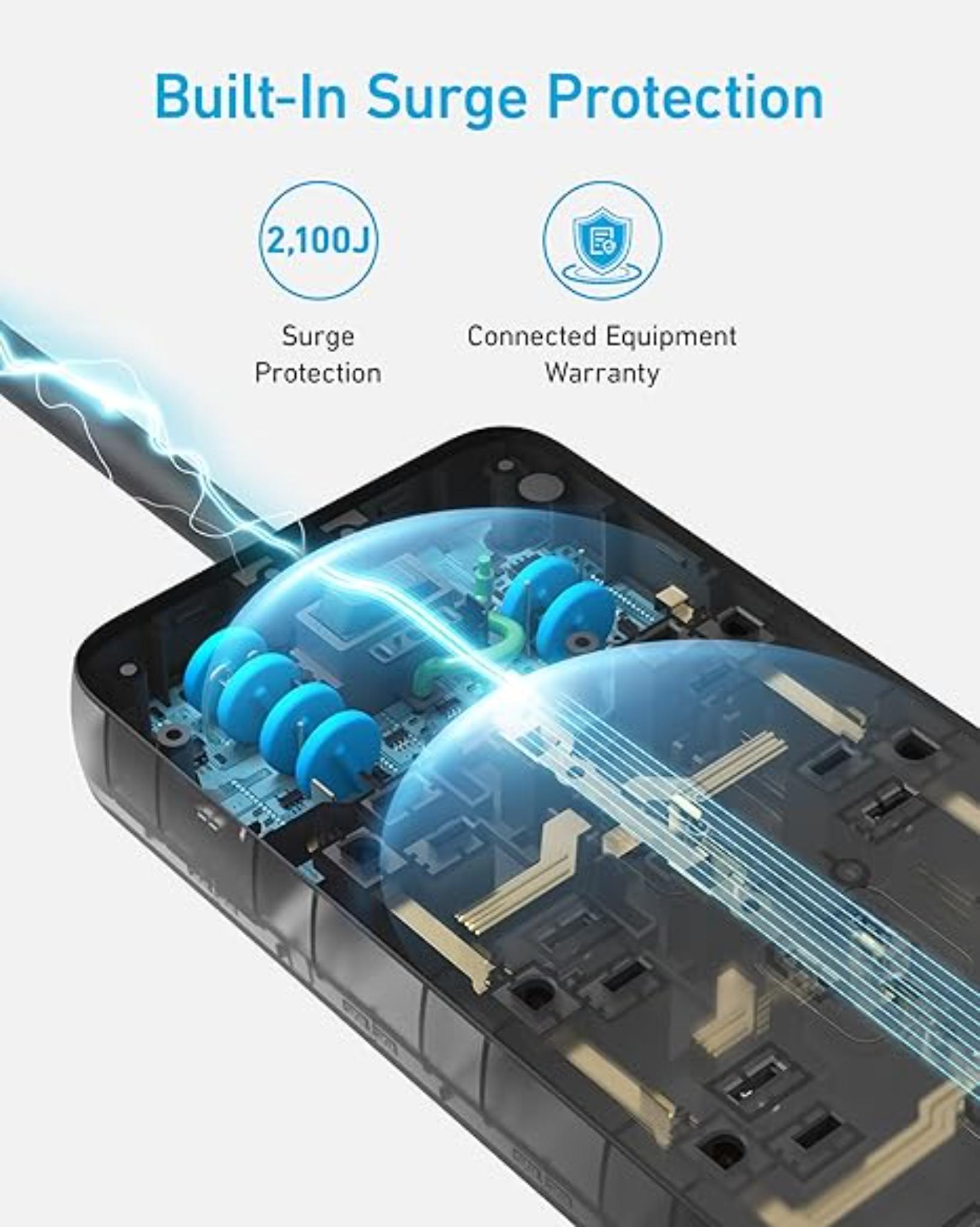 Power Strip Surge Protector Extension Cord with USB Charging Ports 20W
