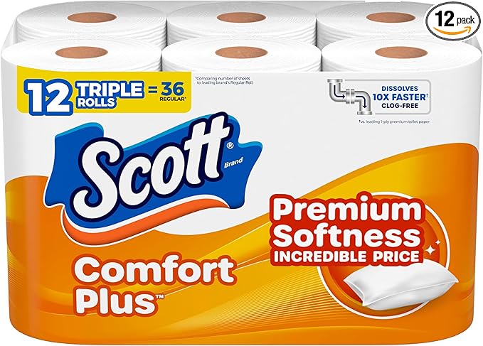 ComfortPlus Toilet Paper Triple Rolls Septic Safe 1-Ply Bathroom Tissue