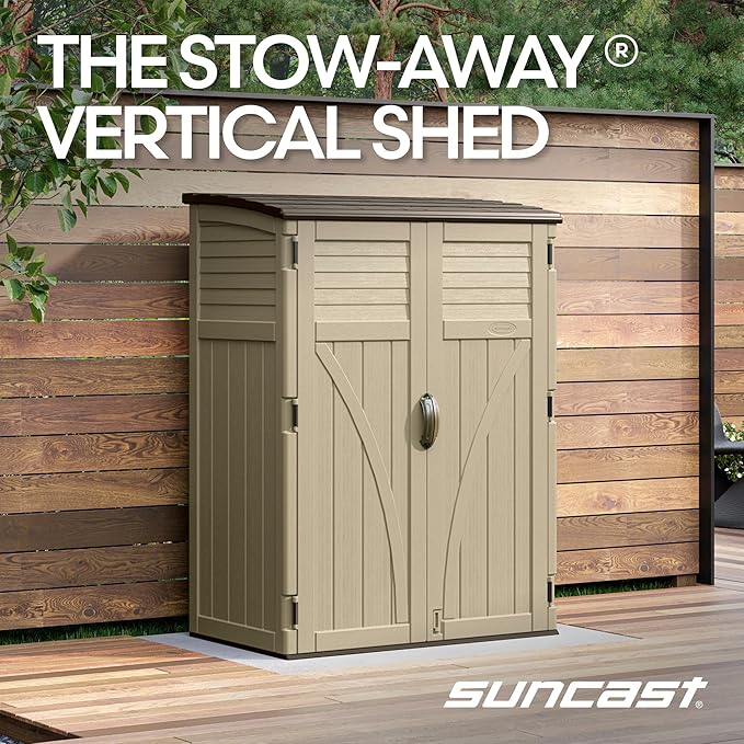 Suncast Outdoor Resin Storage Cabinet Weatherproof Vertical Garden Storage 54 Cubic Feet