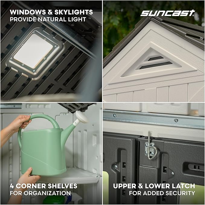 Suncast 8x10 Outdoor Resin Storage Shed Lockable Garden Tool Organizer Large