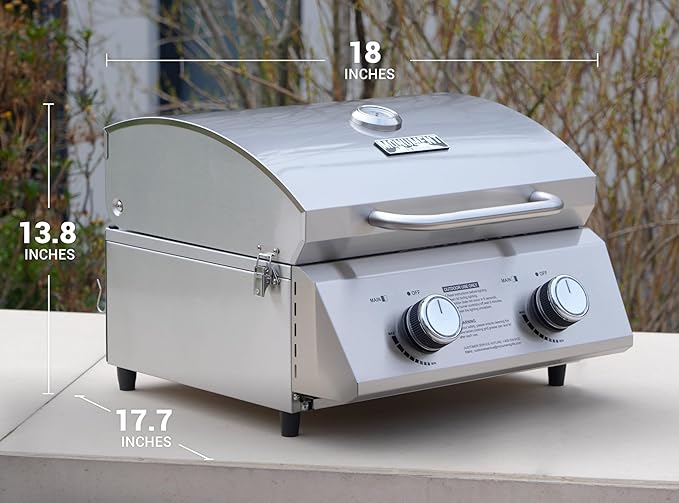 Monument Portable Tabletop Propane Gas Grill Stainless Steel Camping Cooker Outdoor