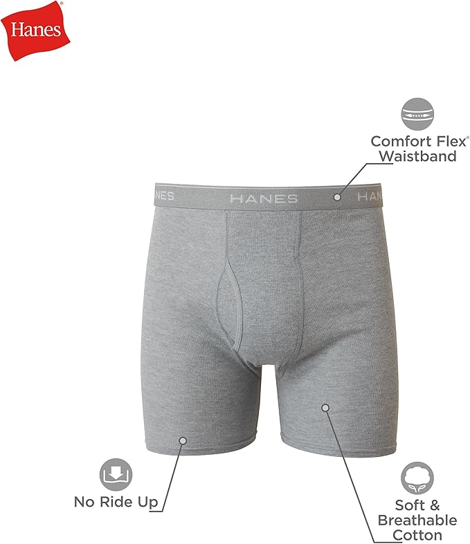 Men's Cotton Boxer Briefs Moisture-Wicking Breathable No Ride Up Underwear Pack
