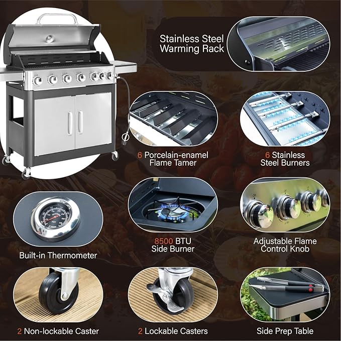 Sophia William 6-Burner Propane BBQ Grill Stainless Steel Outdoor Cooking Station