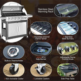 Sophia William 6-Burner Propane BBQ Grill Stainless Steel Outdoor Cooking Station
