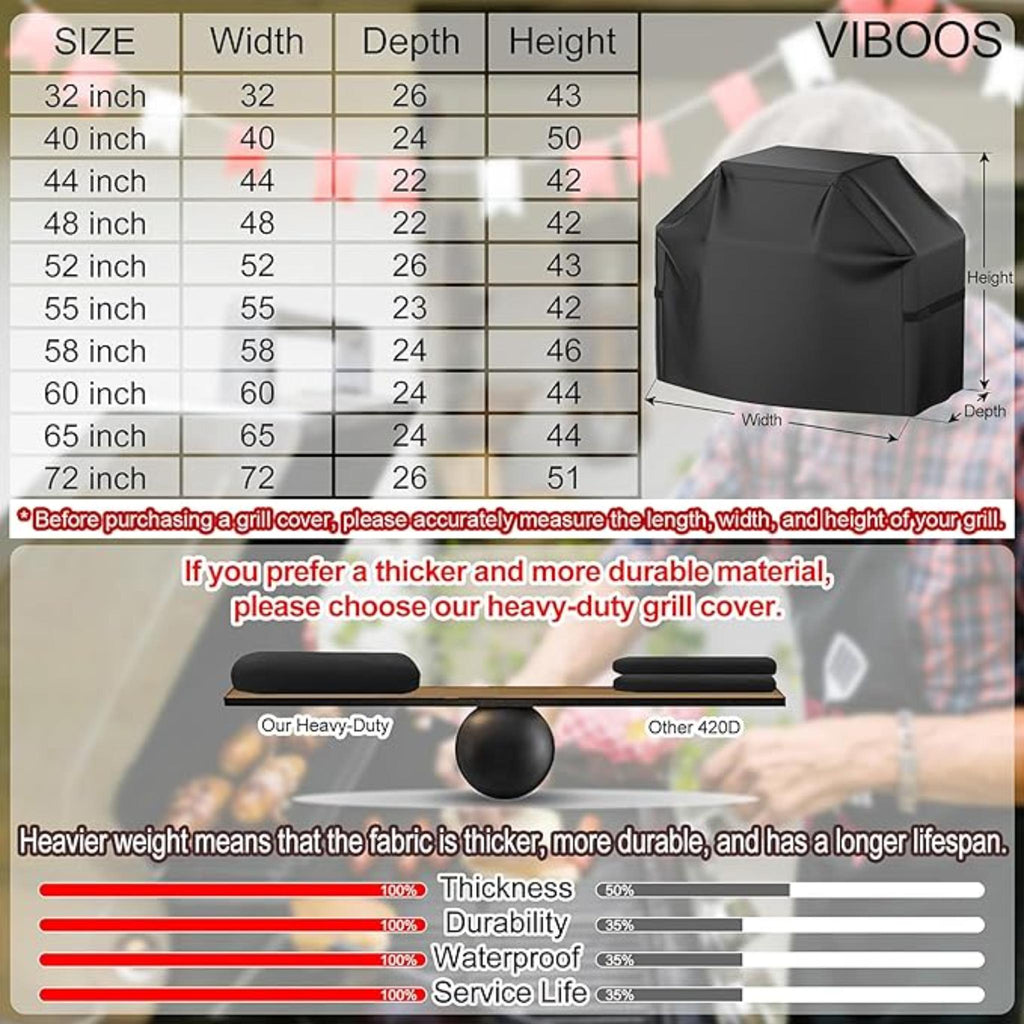 58 Inch Waterproof Outdoor BBQ Grill Cover UV Resistant Adjustable Drawstring Black