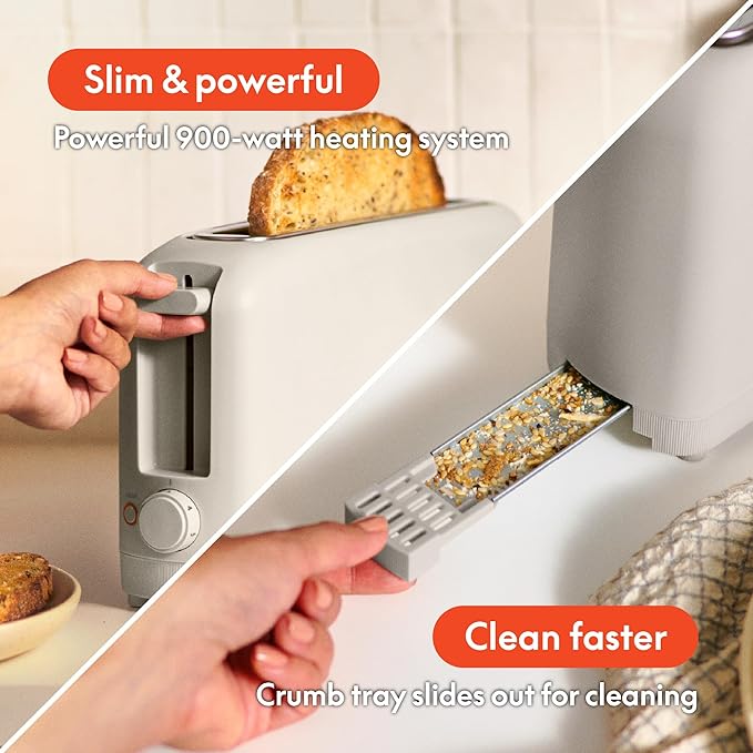 Bella 2-Slice Slim Toaster Long Slot Shade Control Oatmilk 900W Kitchen