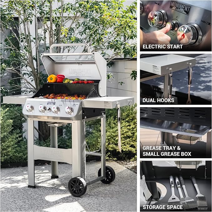 Monument 4-Burner Propane Gas Grill Stainless Steel Outdoor Barbecue Cooking Station