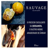 Advertisement for Dior Sauvage eau de toilette featuring bergamot and amber.