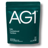 AG1 supplement package on a white background