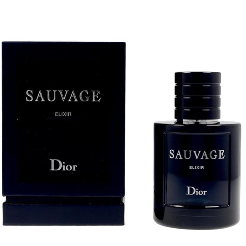 Dior Sauvage Elixir perfume bottle and packaging on a white background