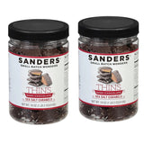 Two jars of Sanders Dark Chocolate Sea Salt Caramels on a white background